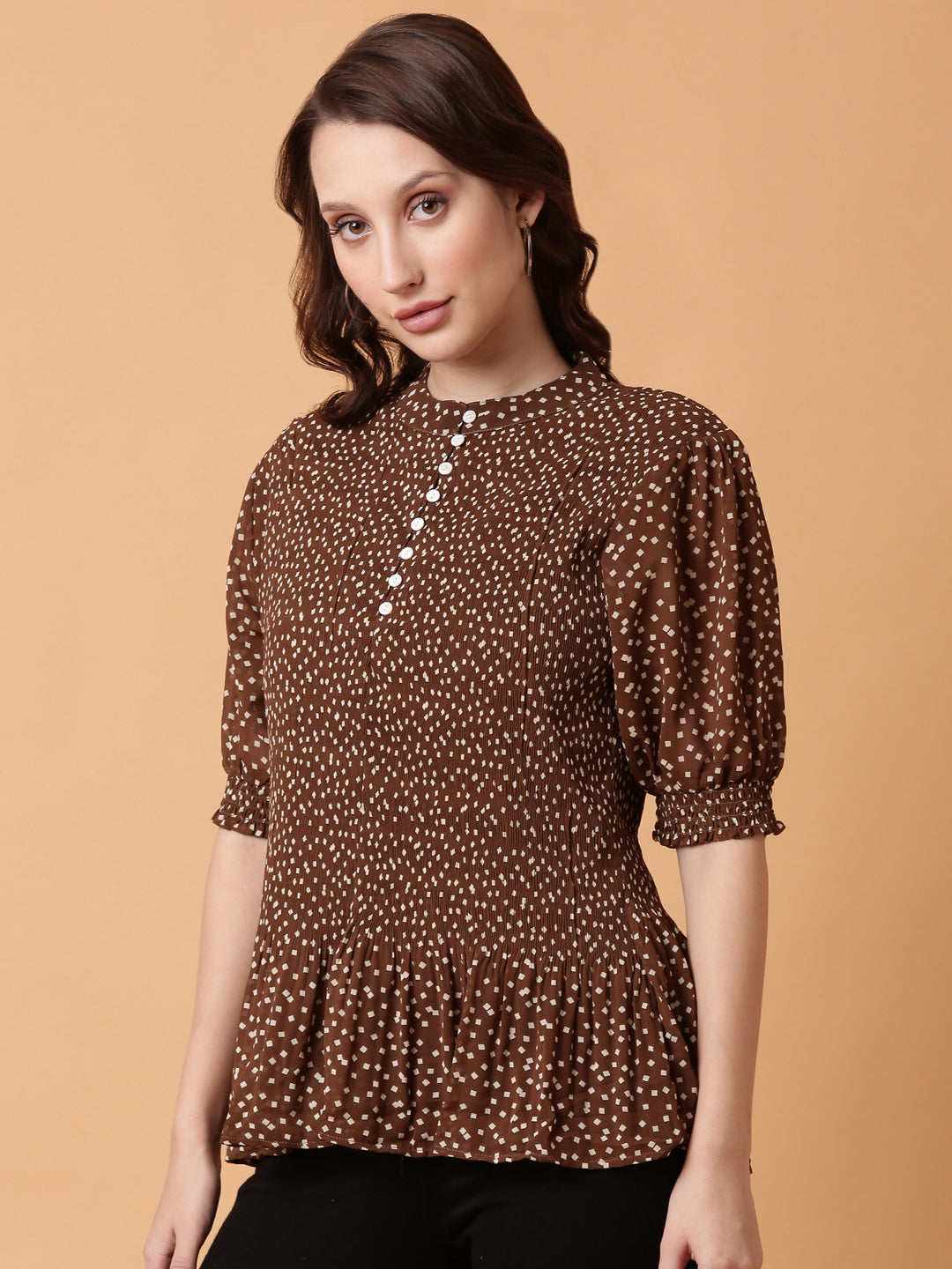 Women Brown Polka Dots Top