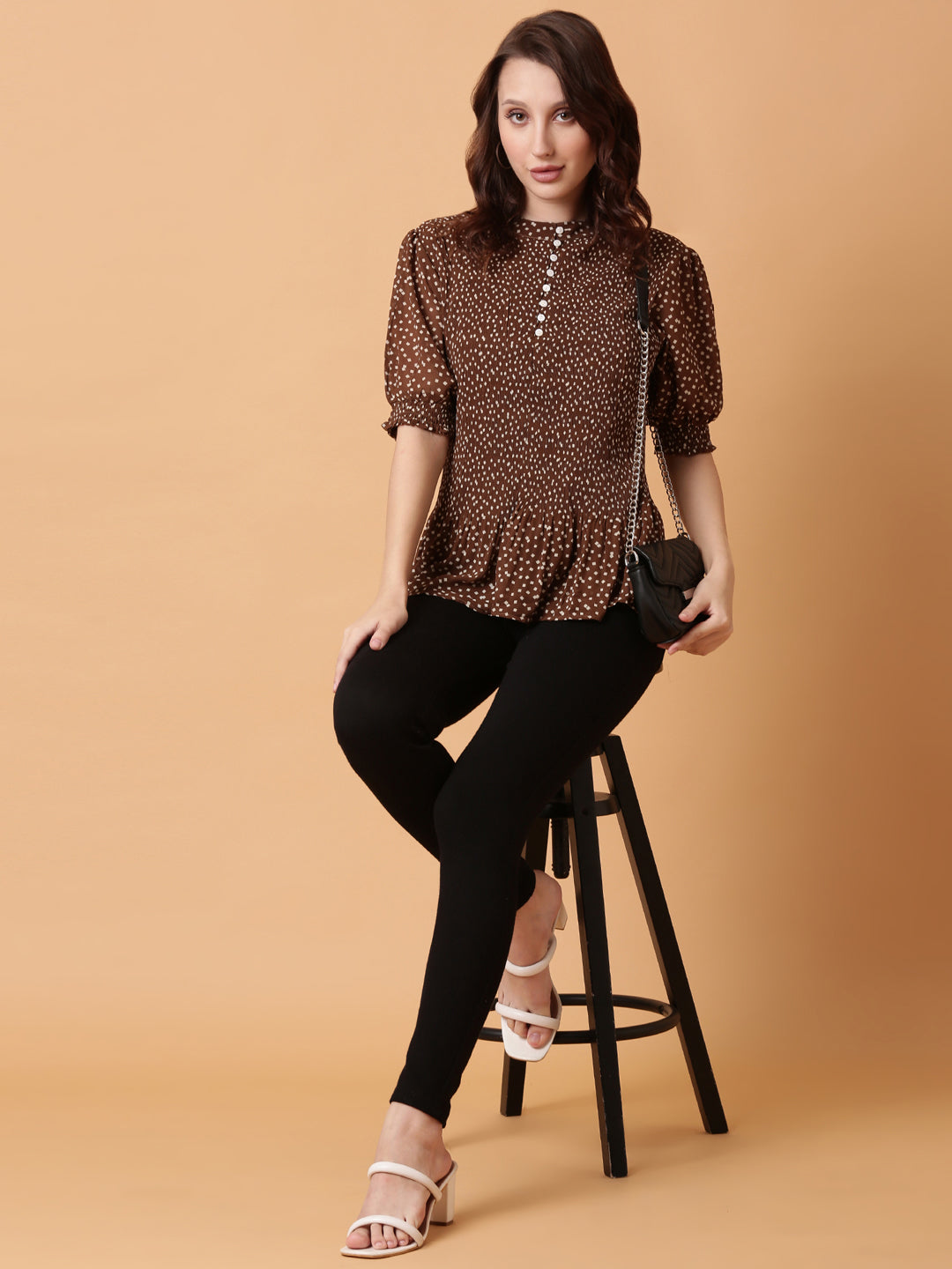 Women Brown Polka Dots Top