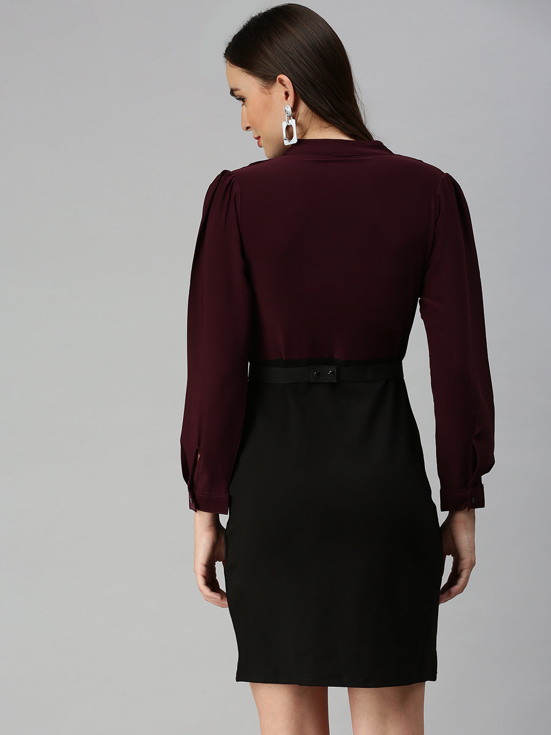 Women V-Neck Solid Bodycon Violet Dress