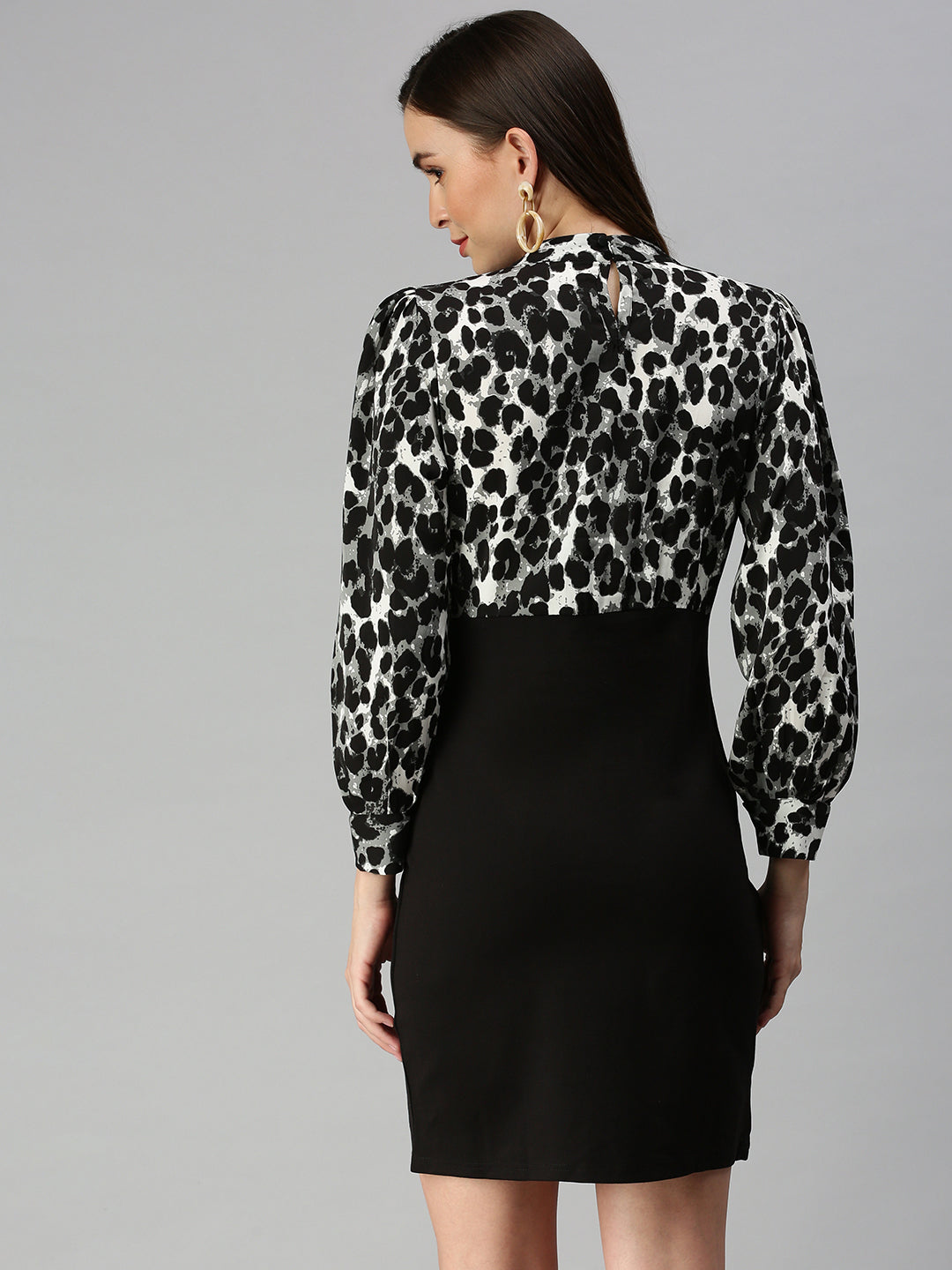 Women Printed Sheath Black Dress