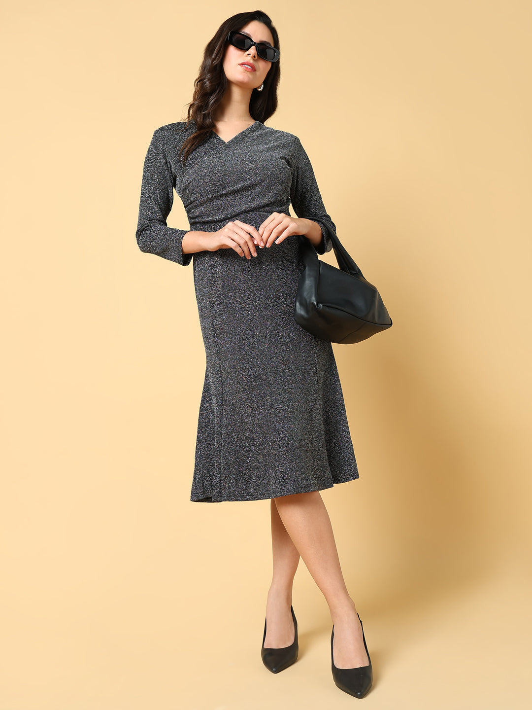 Shop Women's Grey Fit & Flare Knee Length Dress| Showoffff Shop Women's Grey Fit & Flare Knee Length Dress| Showoffff