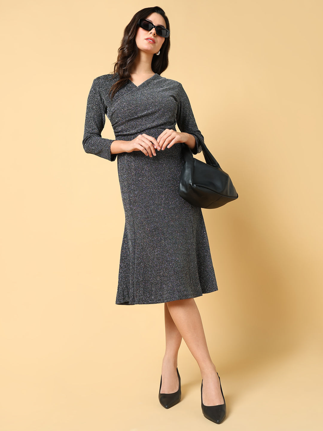 Women Solid Grey Fit and Flare Dress