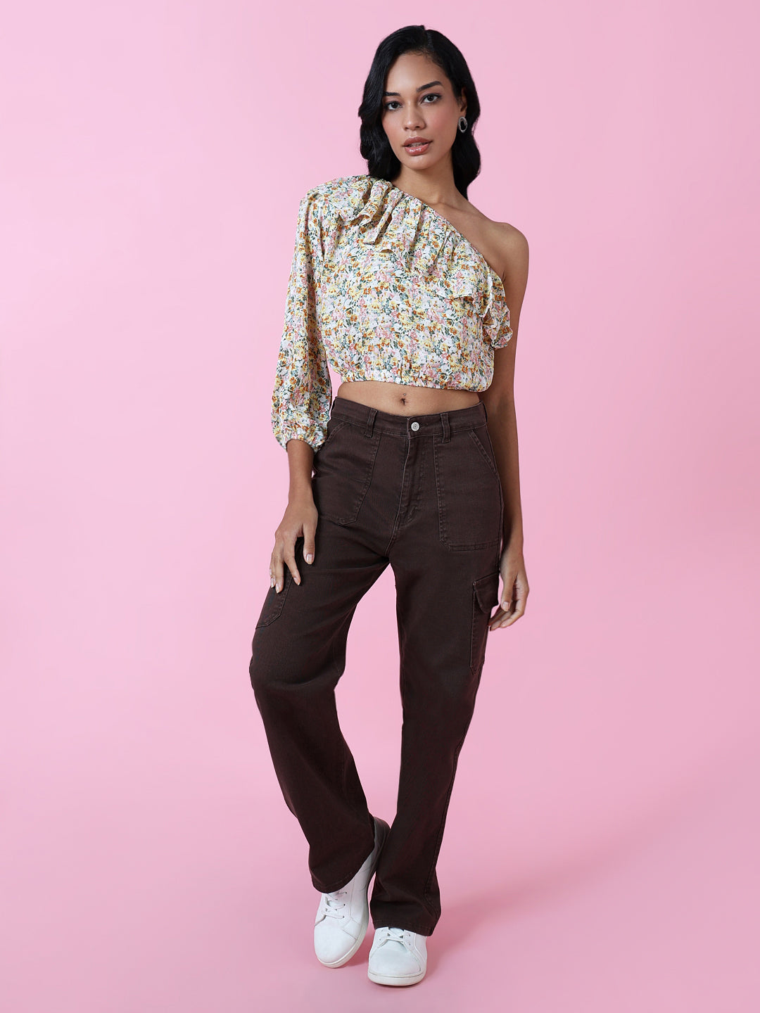 Women Yellow Floral Crop Top