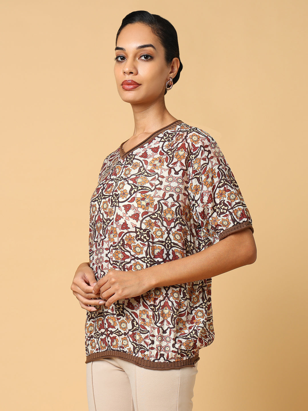 Women Brown Graphic Top