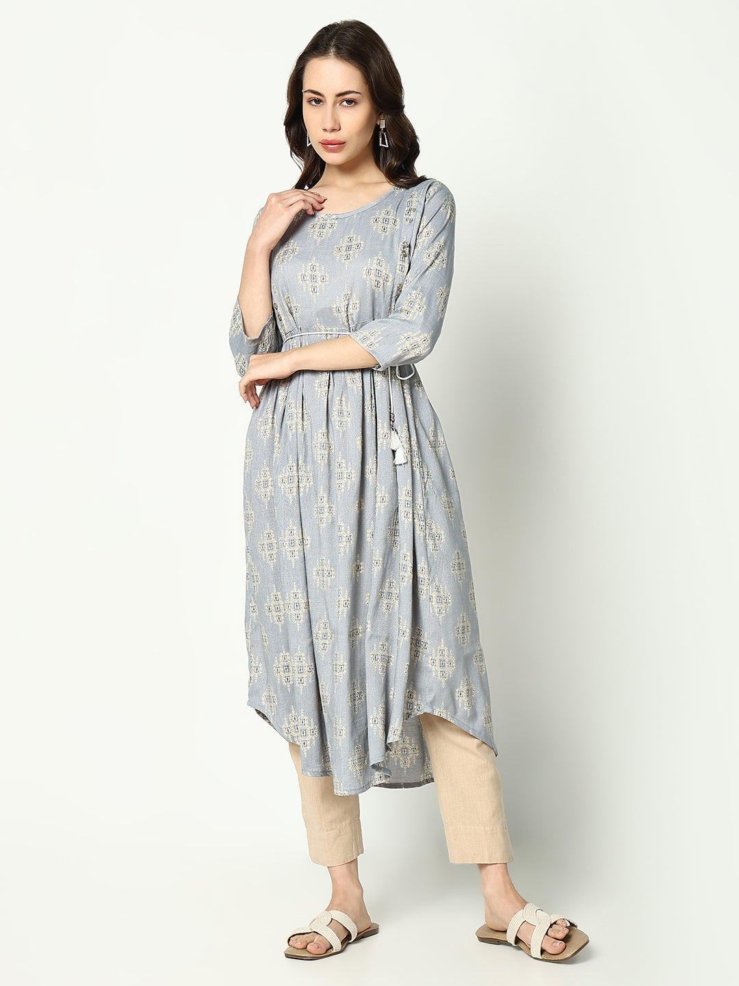 Women Printed Empire Grey Kurta