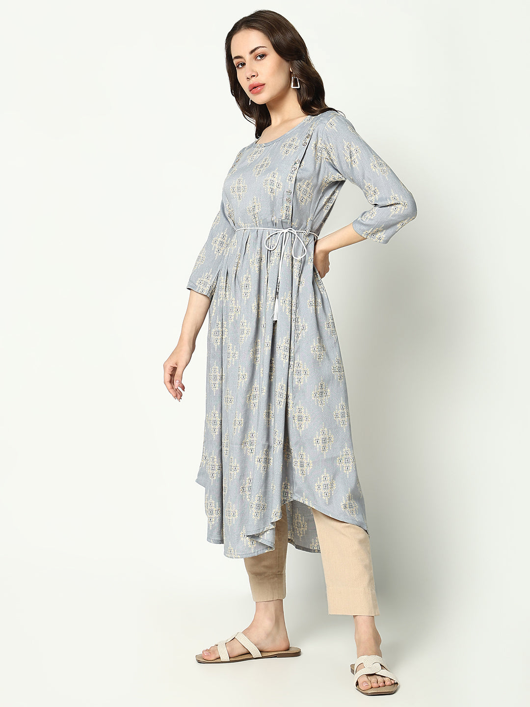 Women Printed Empire Grey Kurta