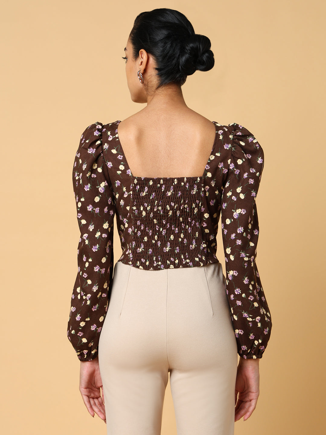 Women Brown Floral Crop Top