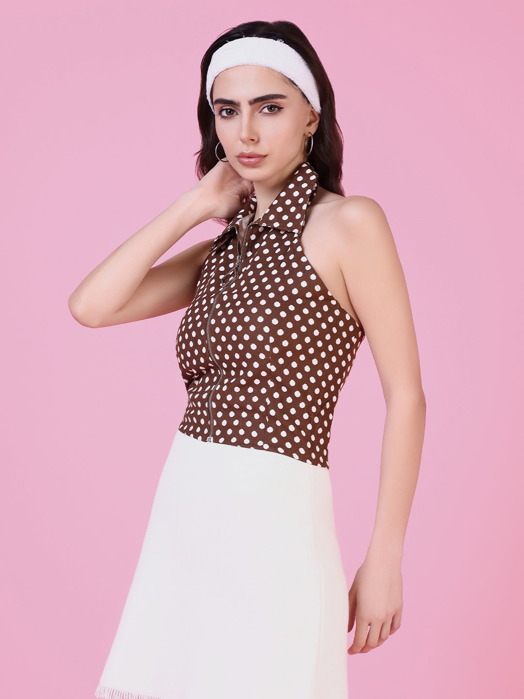 Women Brown Polka Dots Top