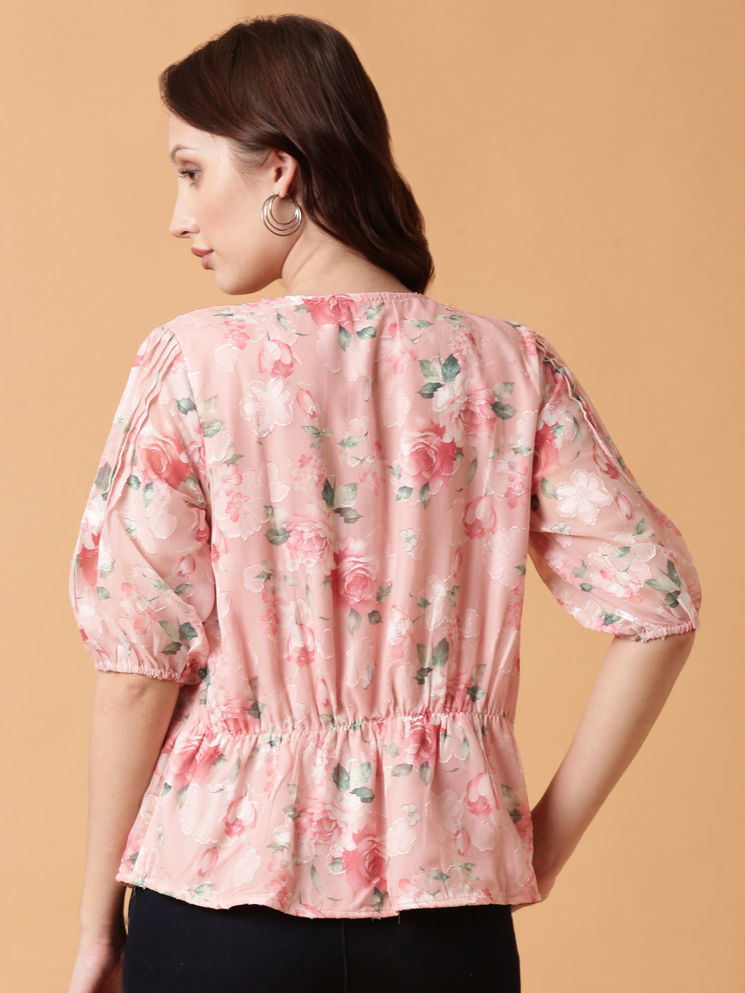 Women Pink Floral Peplum Top