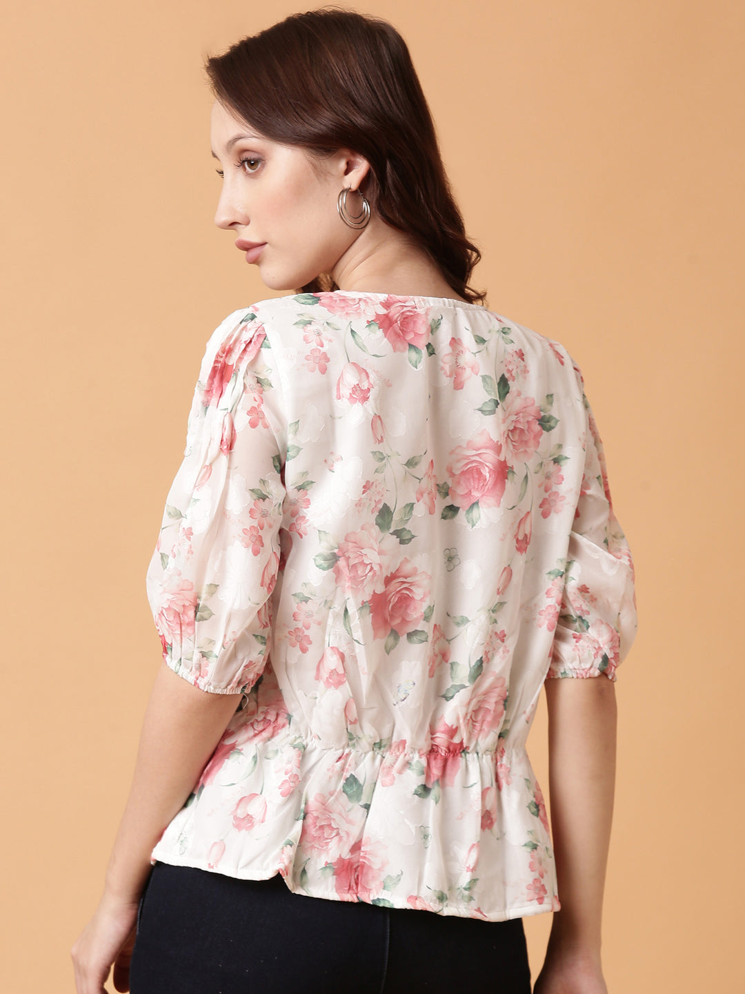 Women White Floral Peplum Top