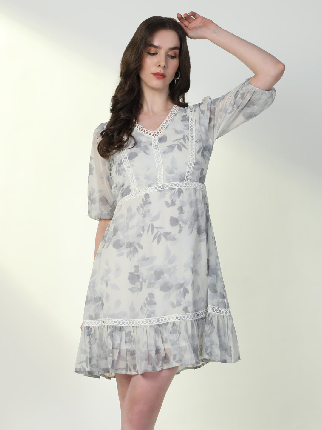 Women Floral Grey A-Line Dress