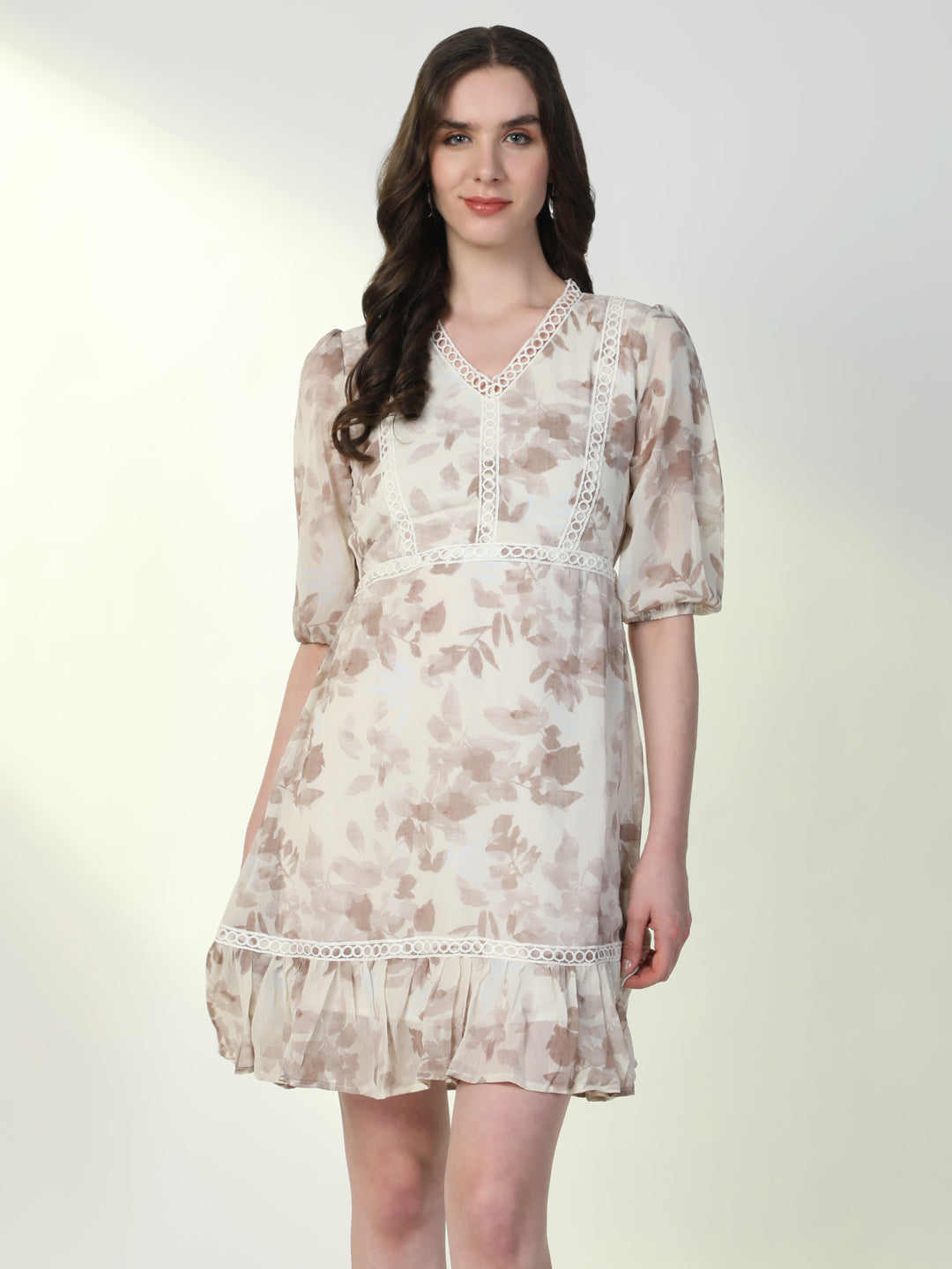 Women Floral Off White A-Line Dress