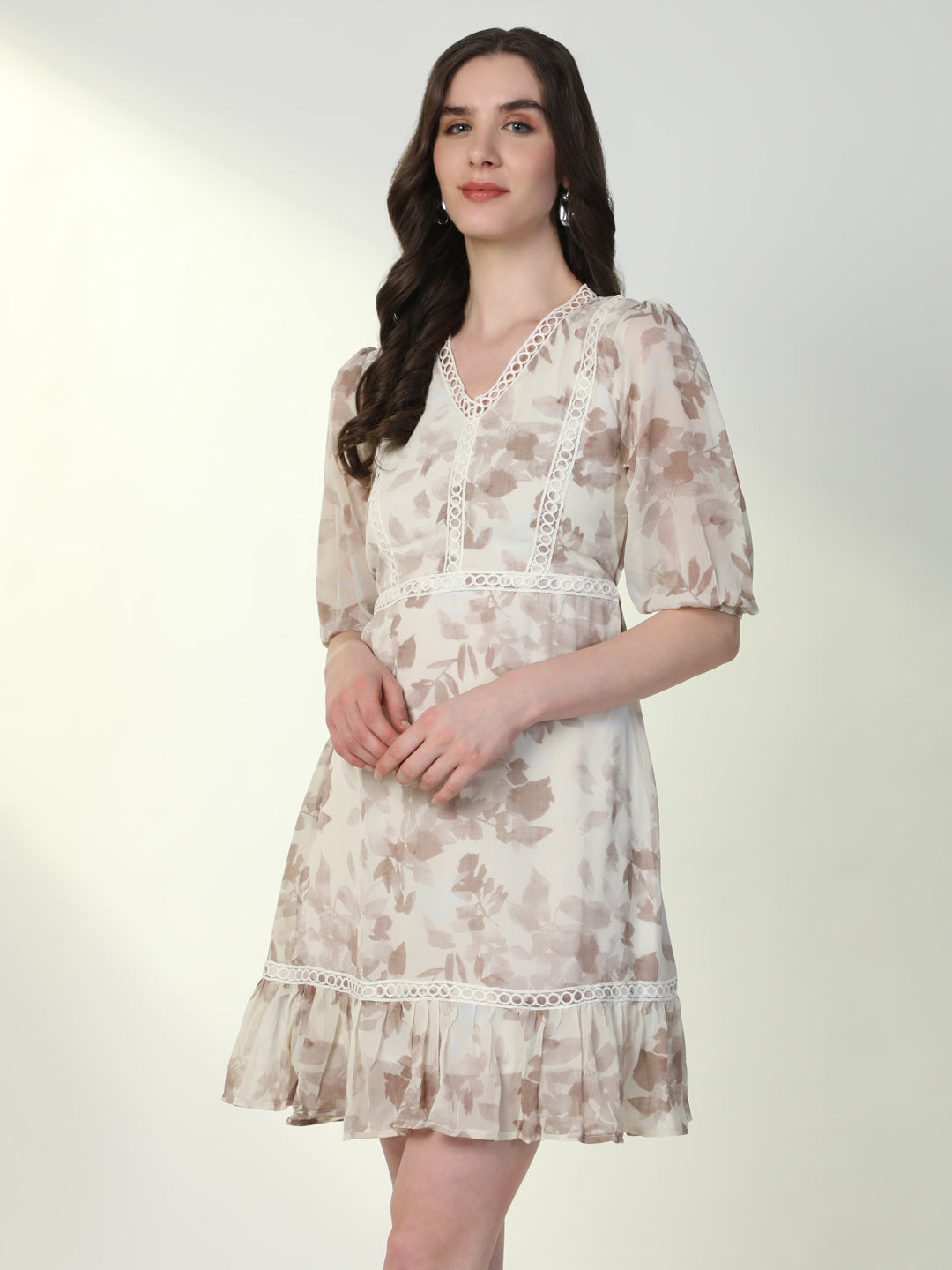 Women Floral Off White A-Line Dress