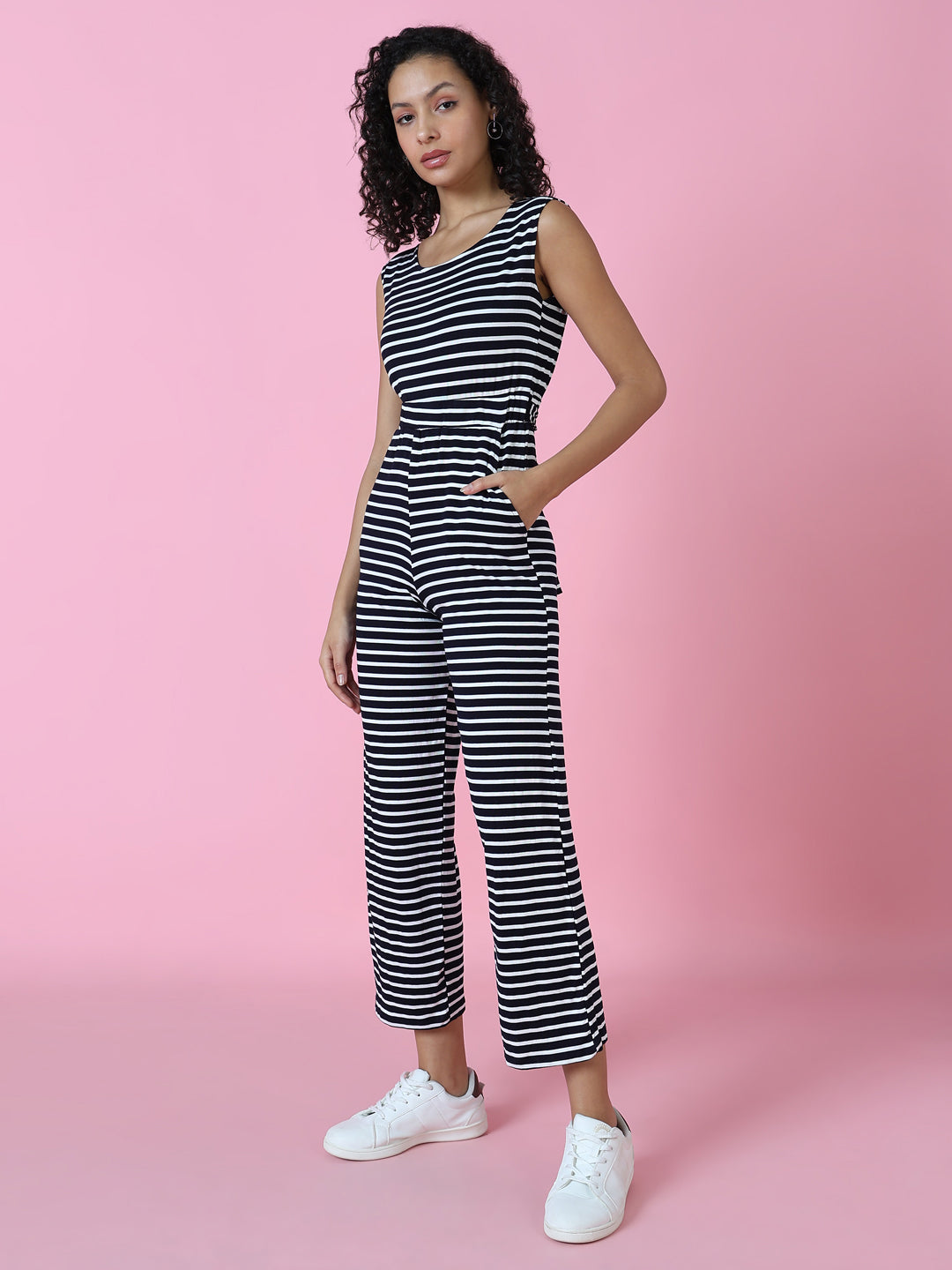 Women's Navy Blue Striped Jumpsuit