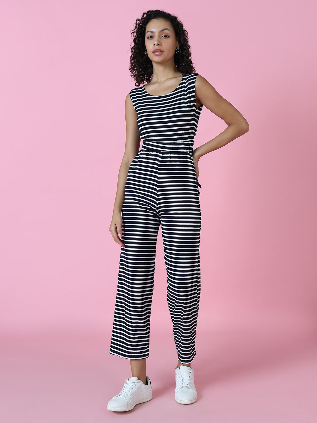 Women's Navy Blue Striped Jumpsuit