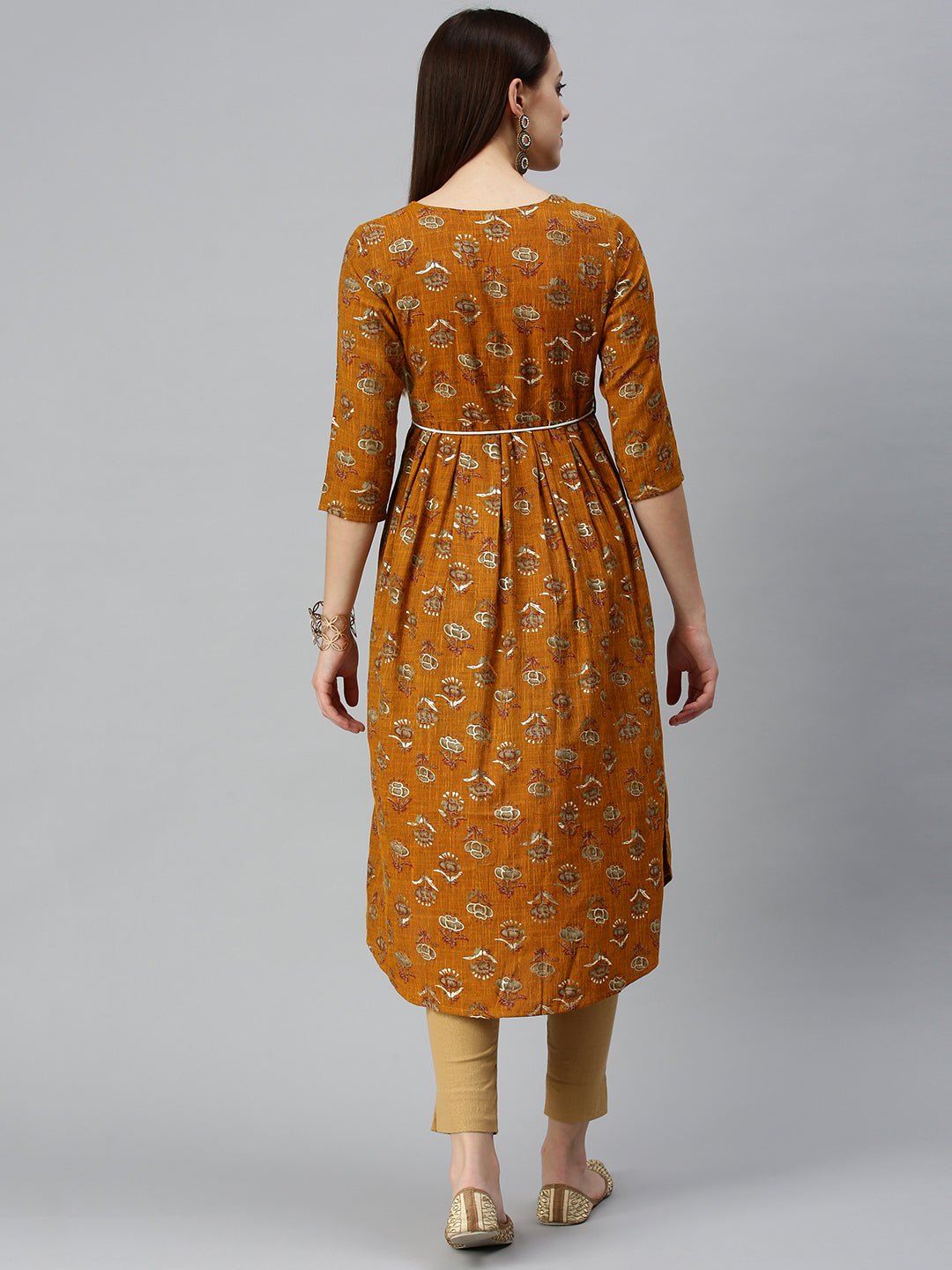 Women Printed Mustard A-Line Kurta