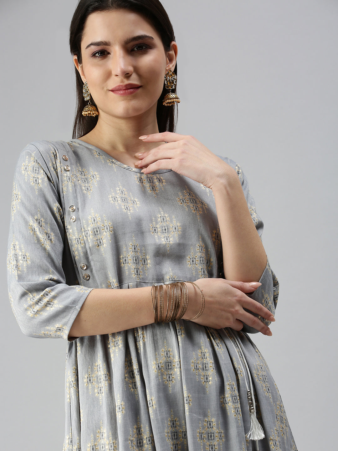 Women Printed Grey A-Line Kurta