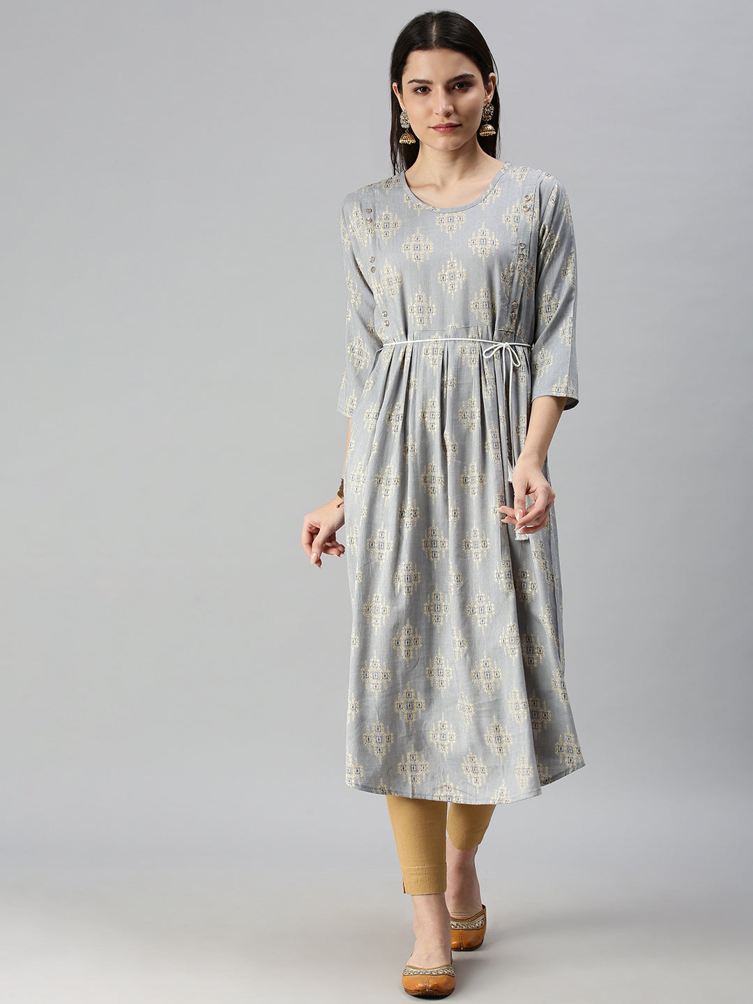 Women Printed Grey A-Line Kurta