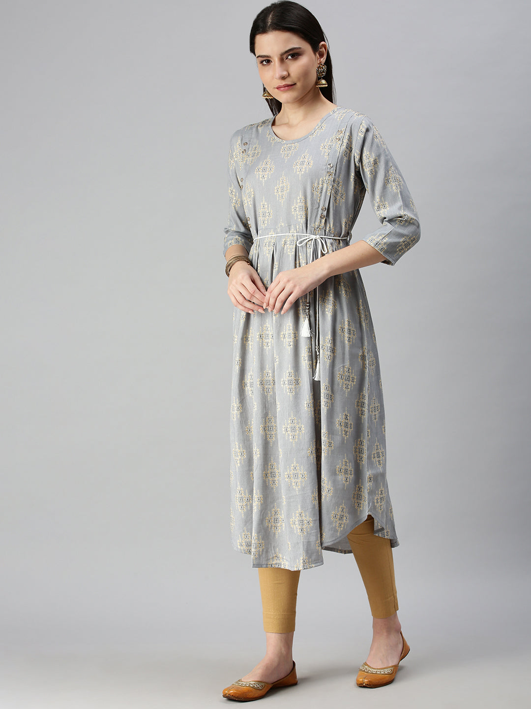 Women Printed Grey A-Line Kurta