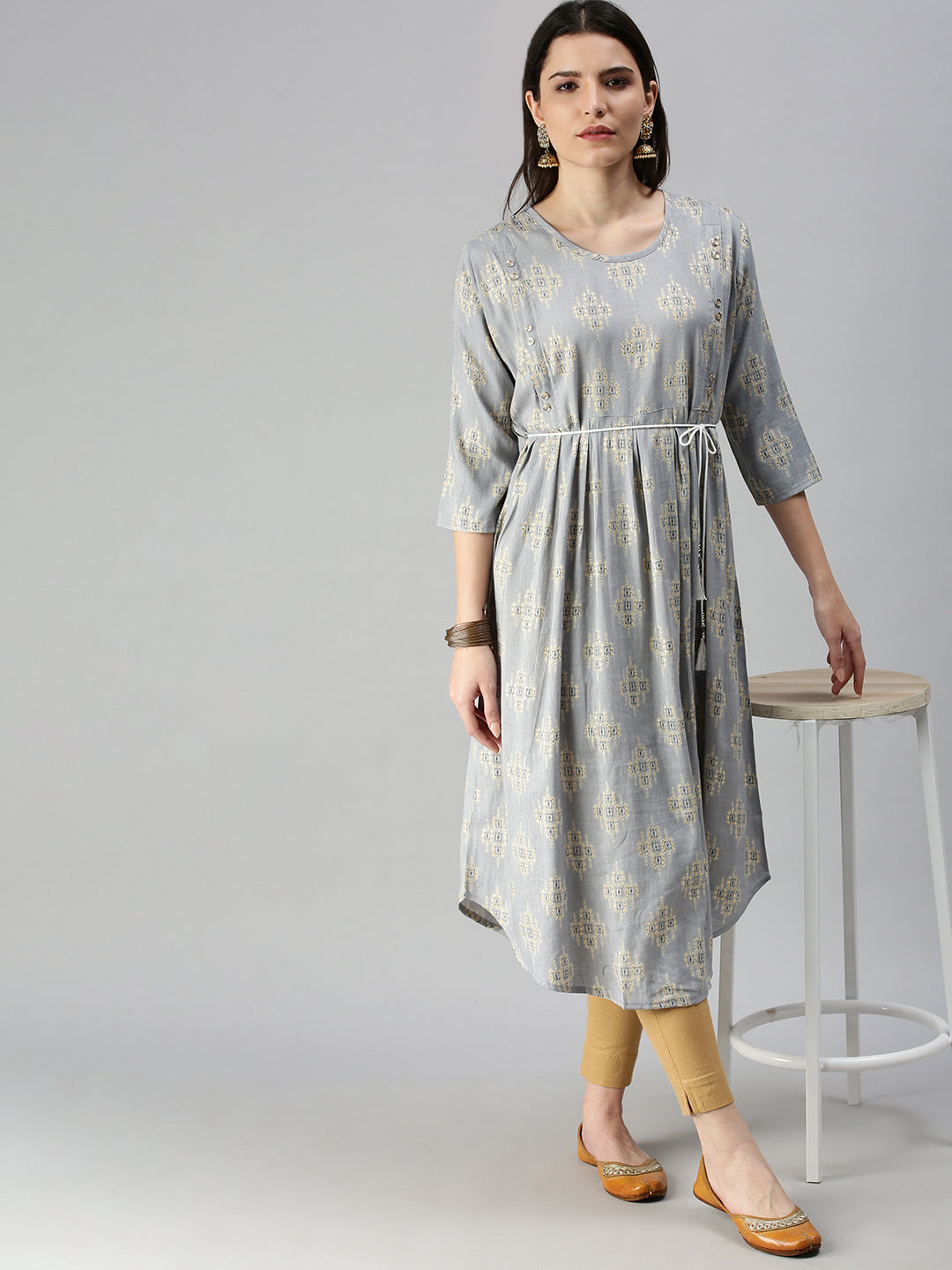 Women Printed Grey A-Line Kurta