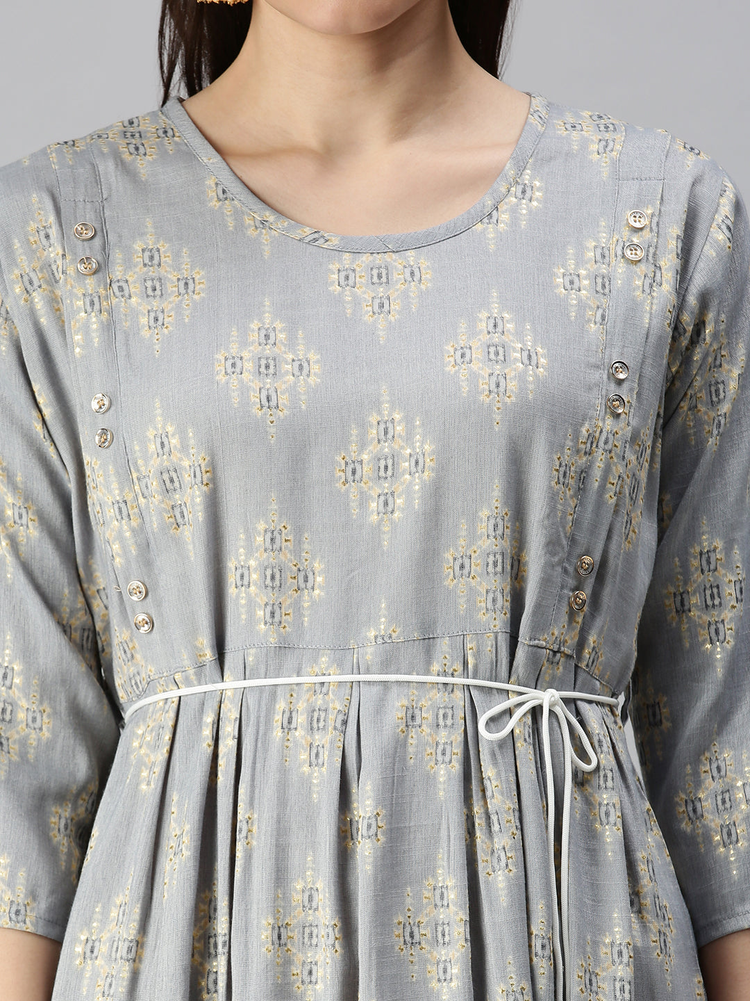 Women Printed Grey A-Line Kurta