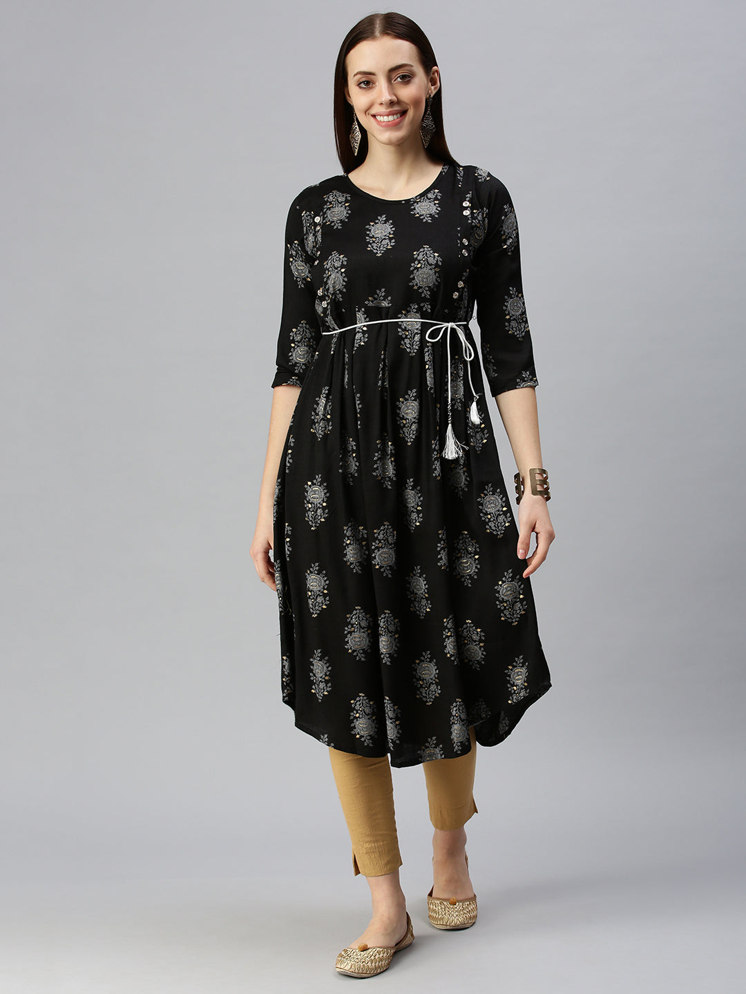 Women Printed Black A-Line Kurta