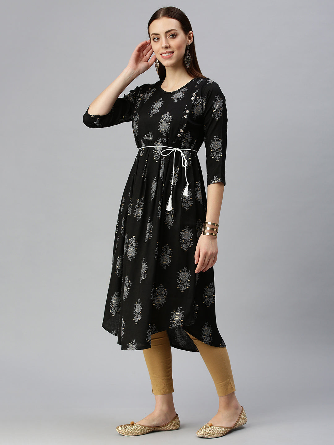 Women Printed Black A-Line Kurta