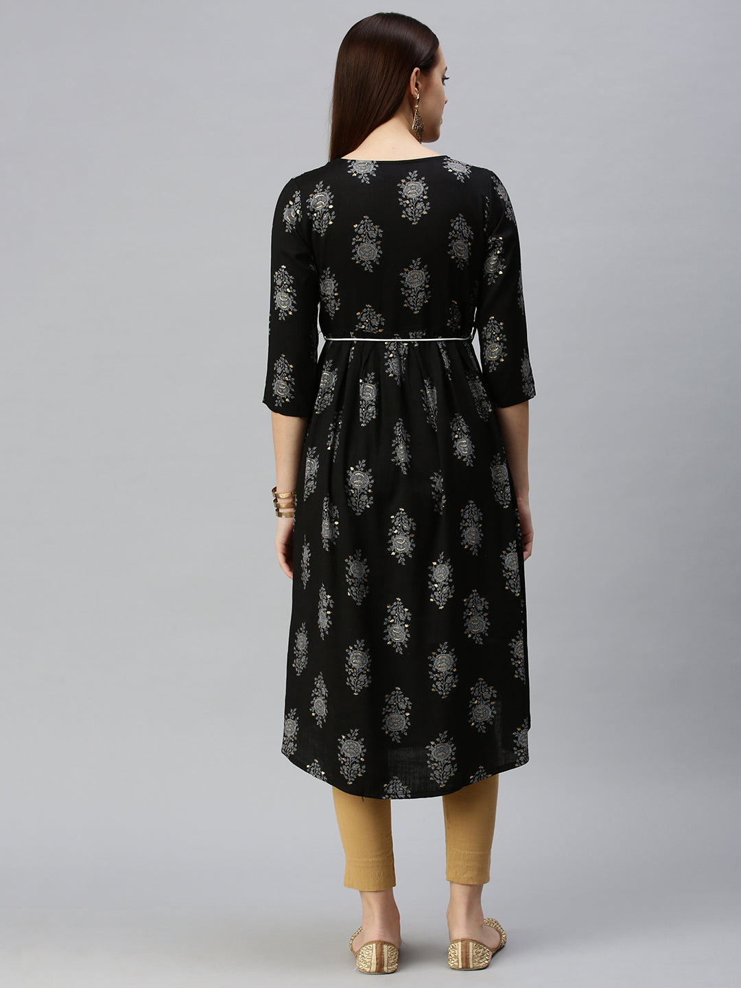 Women Printed Black A-Line Kurta