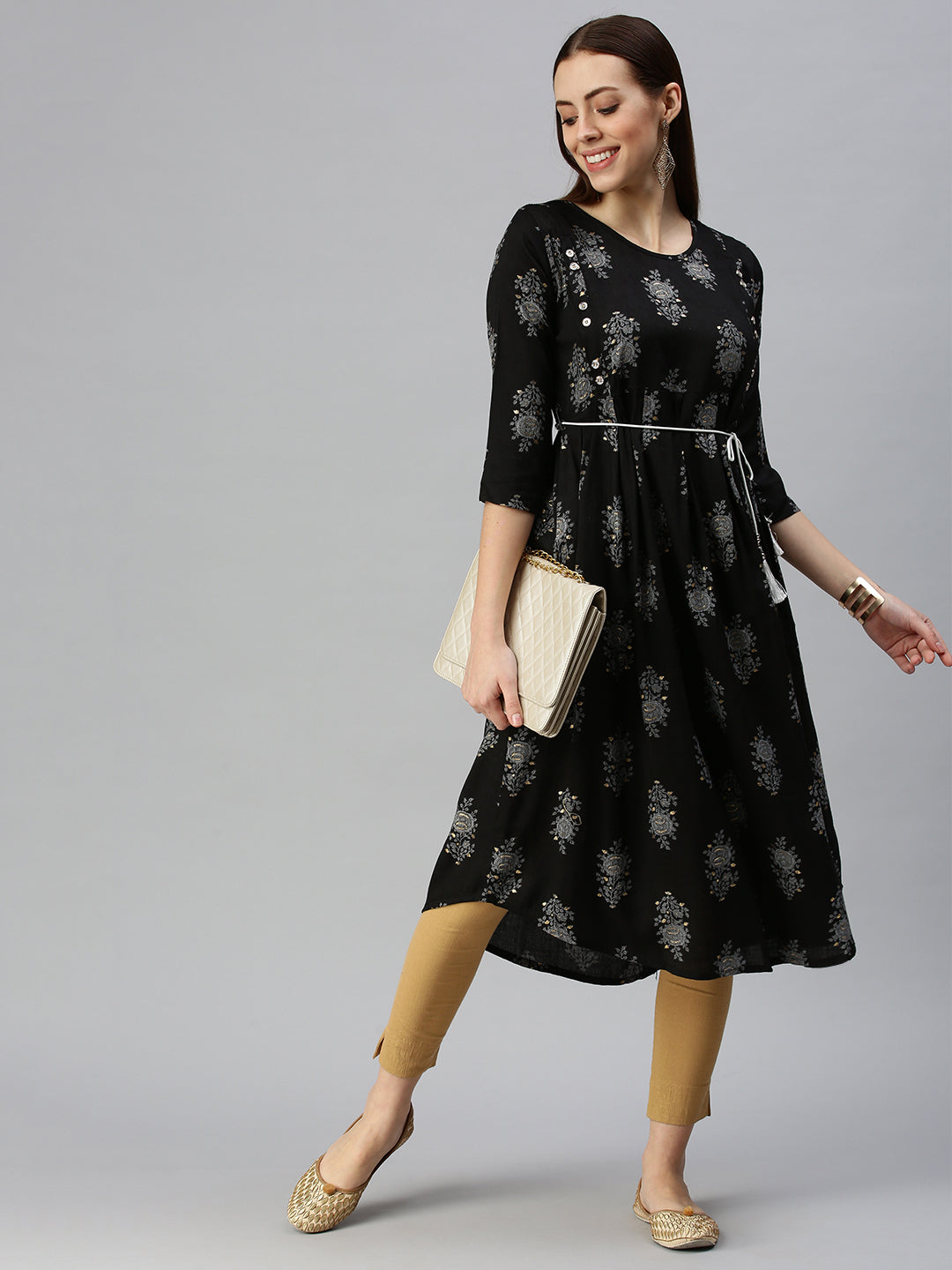 Women Printed Black A-Line Kurta