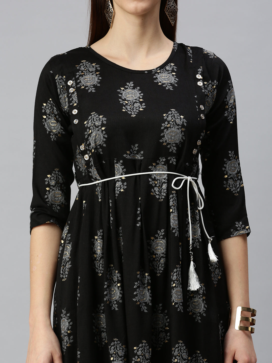 Women Printed Black A-Line Kurta