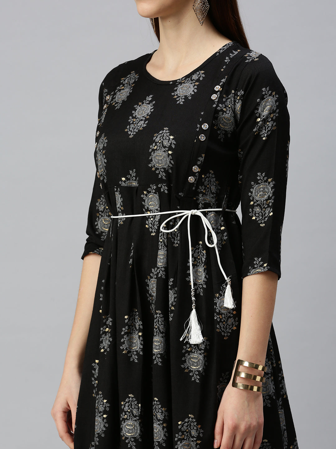 Women Printed Black A-Line Kurta