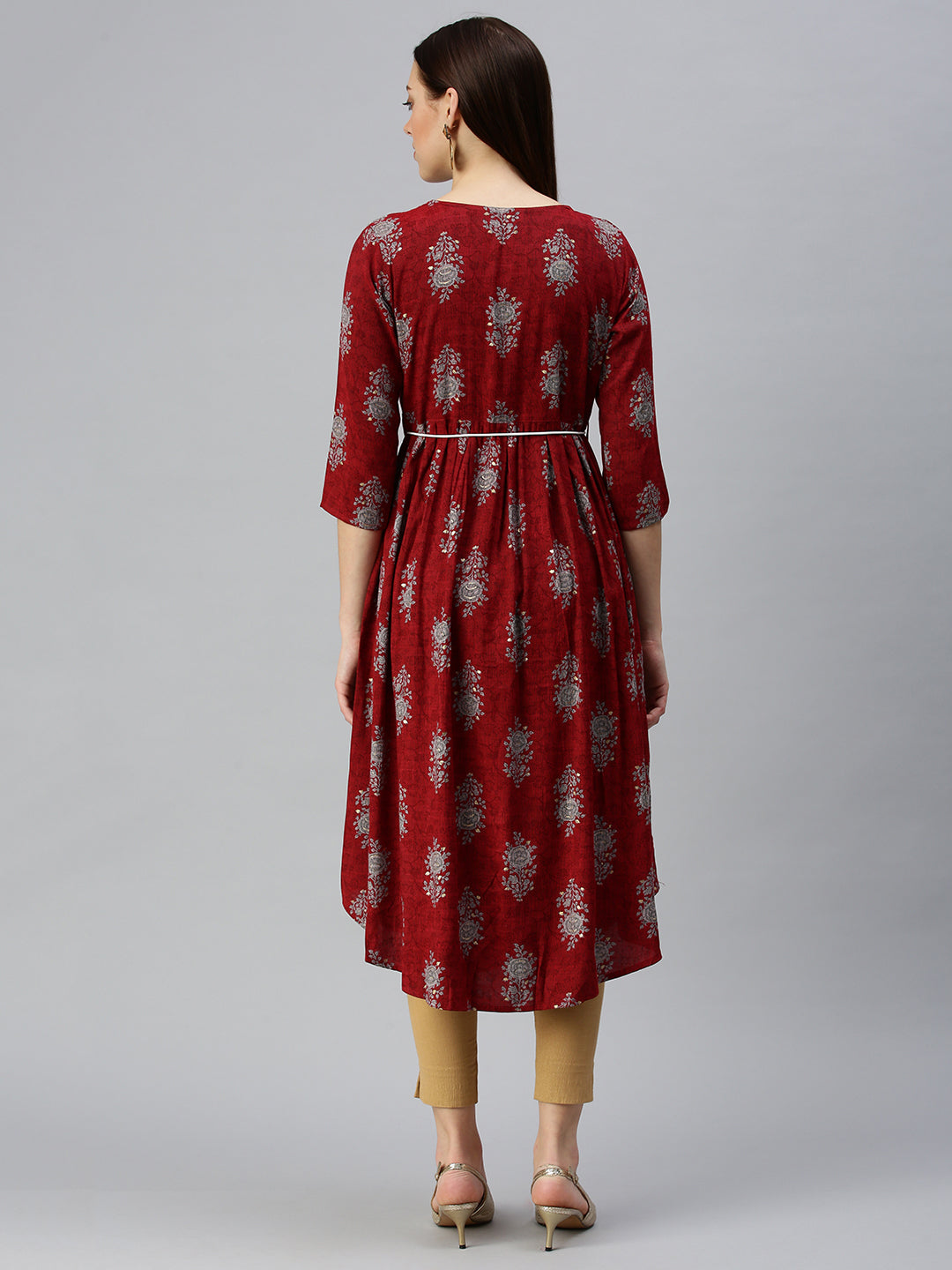 Women Printed Maroon A-Line Kurta