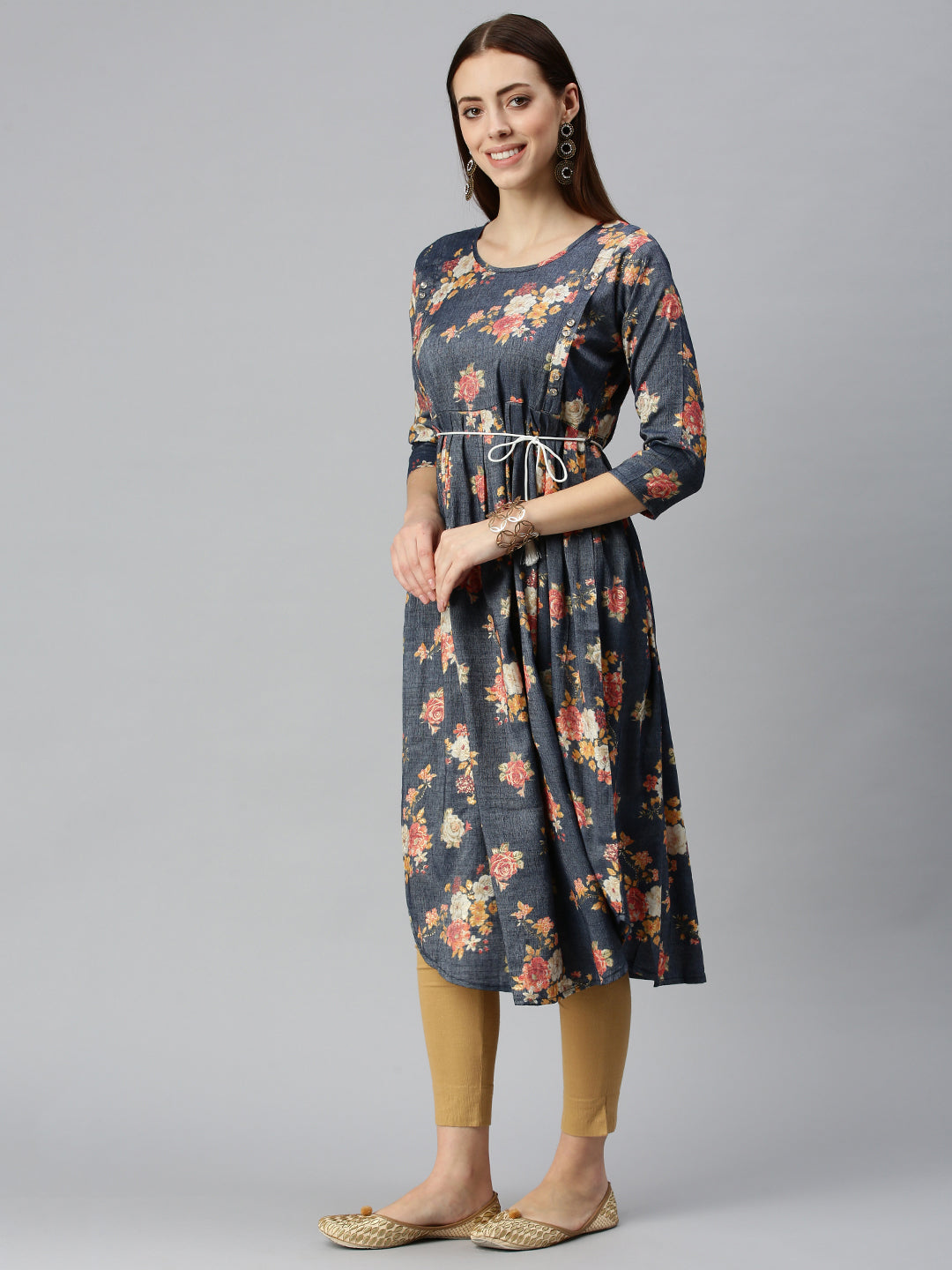 Women Printed Blue A-Line Kurta