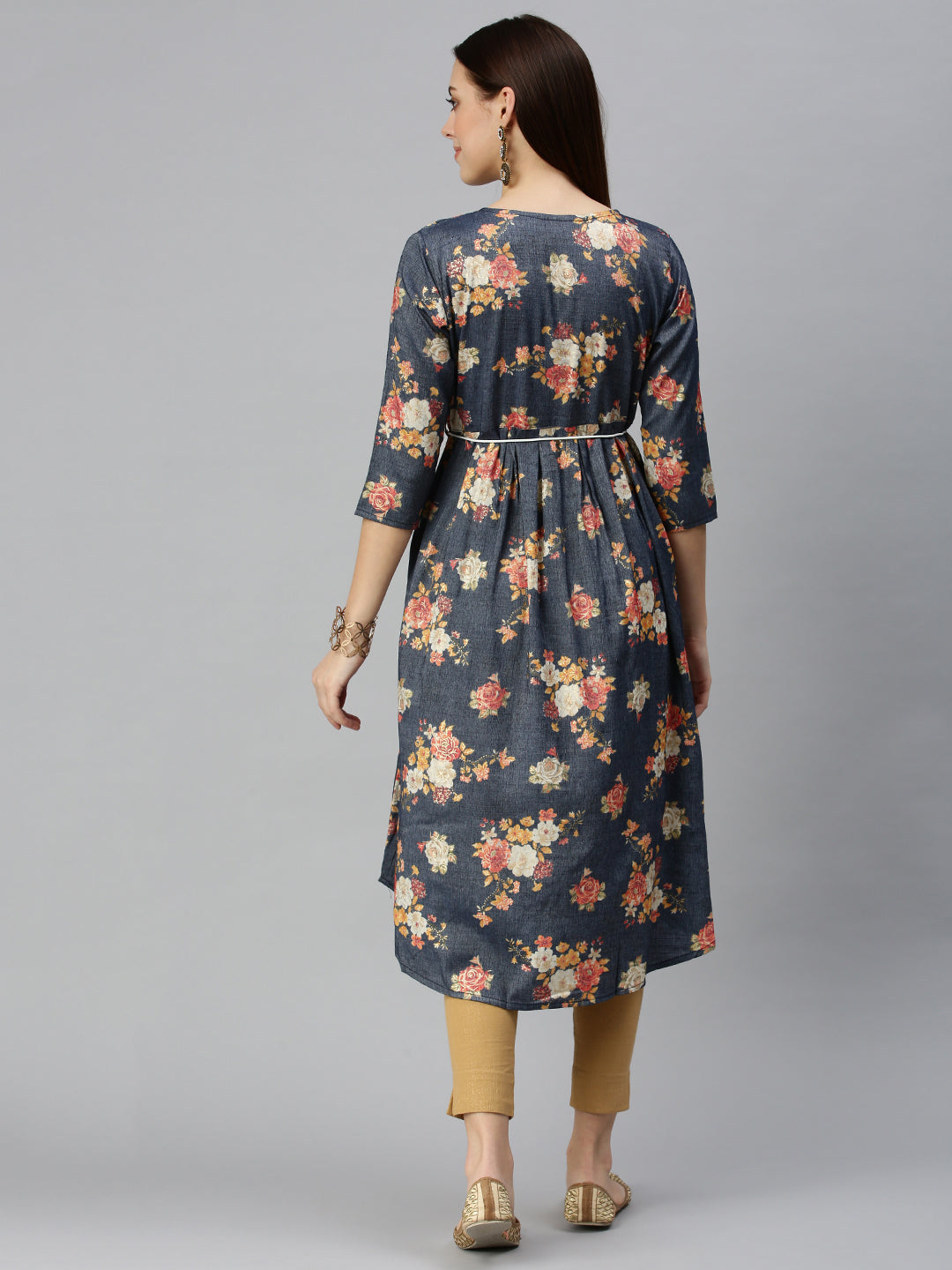 Women Printed Blue A-Line Kurta