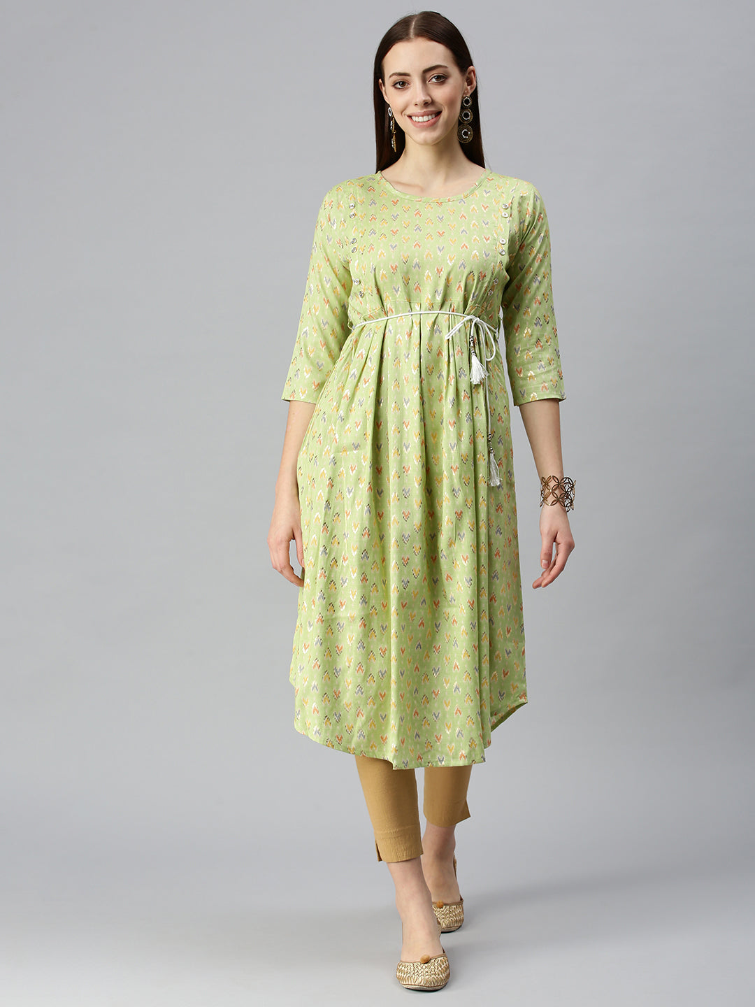 Women Printed Lime Green A-Line Kurta