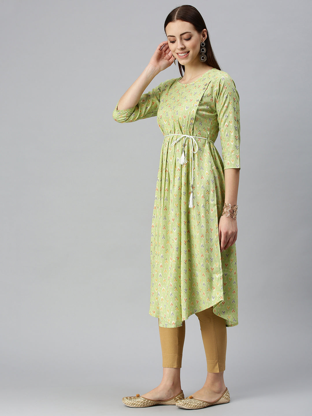 Women Printed Lime Green A-Line Kurta