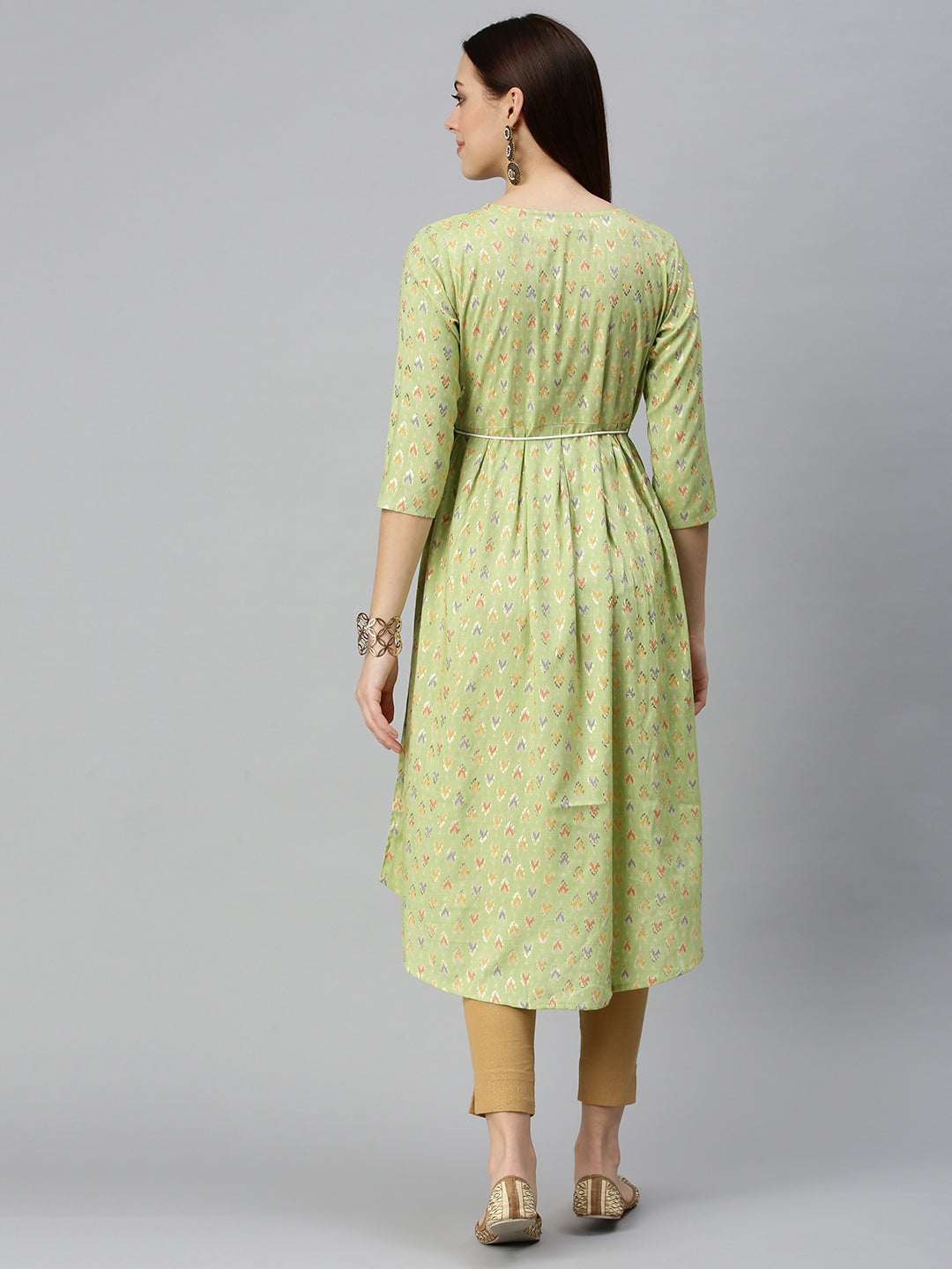 Women Printed Lime Green A-Line Kurta