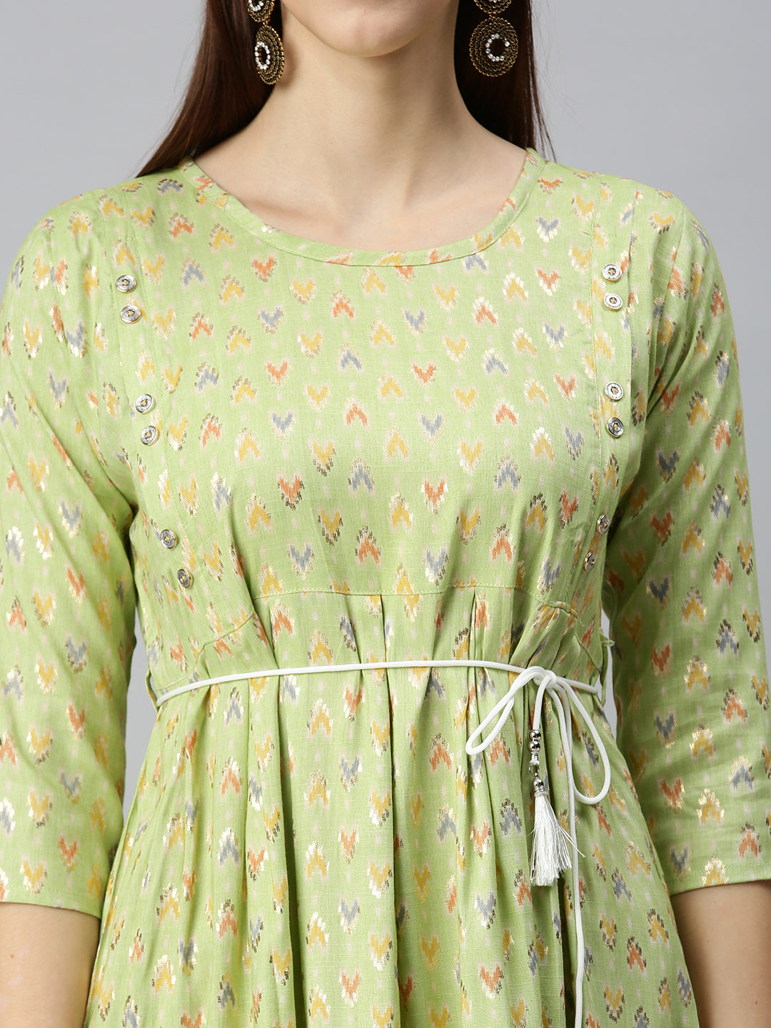 Women Printed Lime Green A-Line Kurta