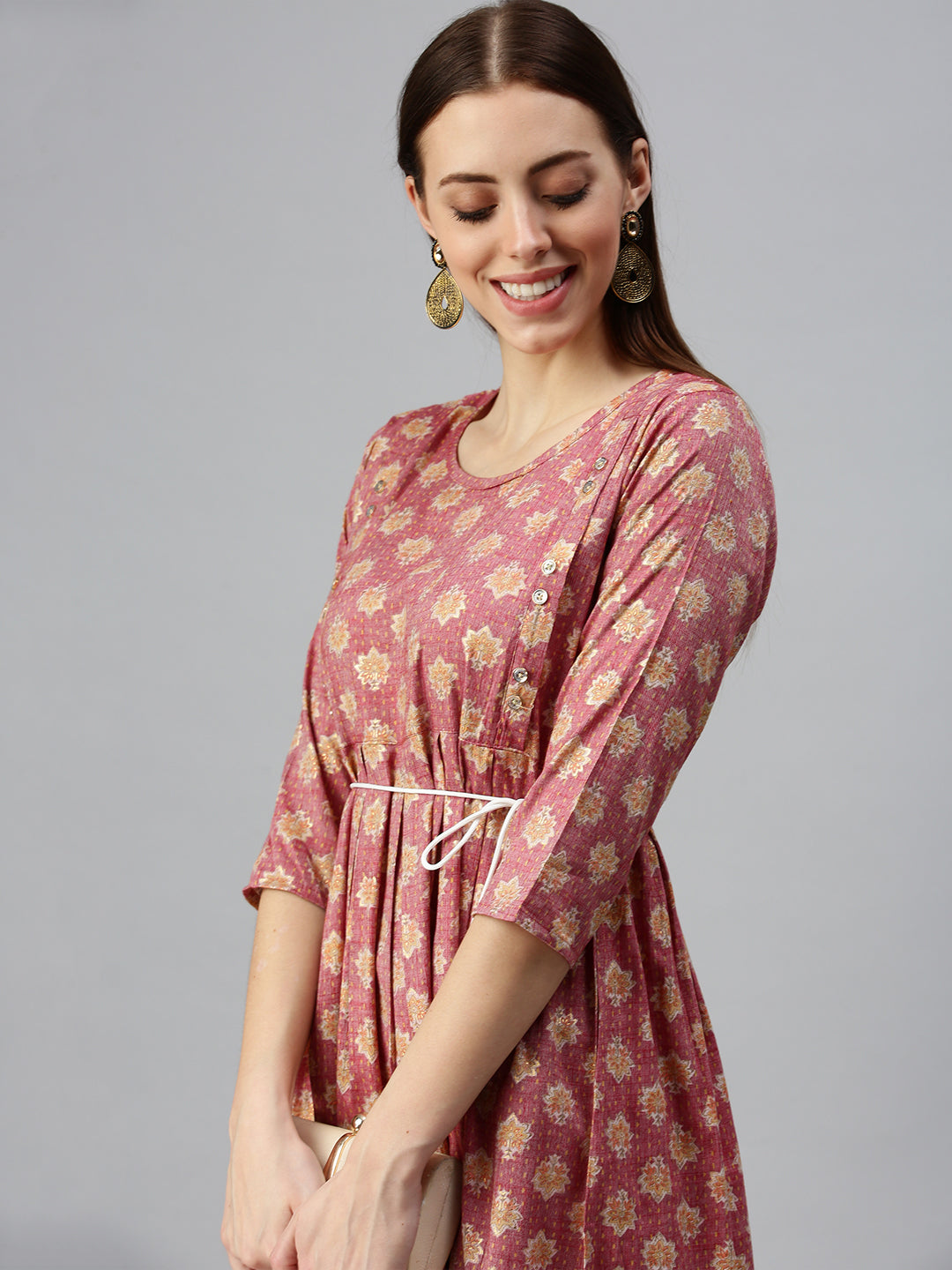 Women Printed Rust A-Line Kurta