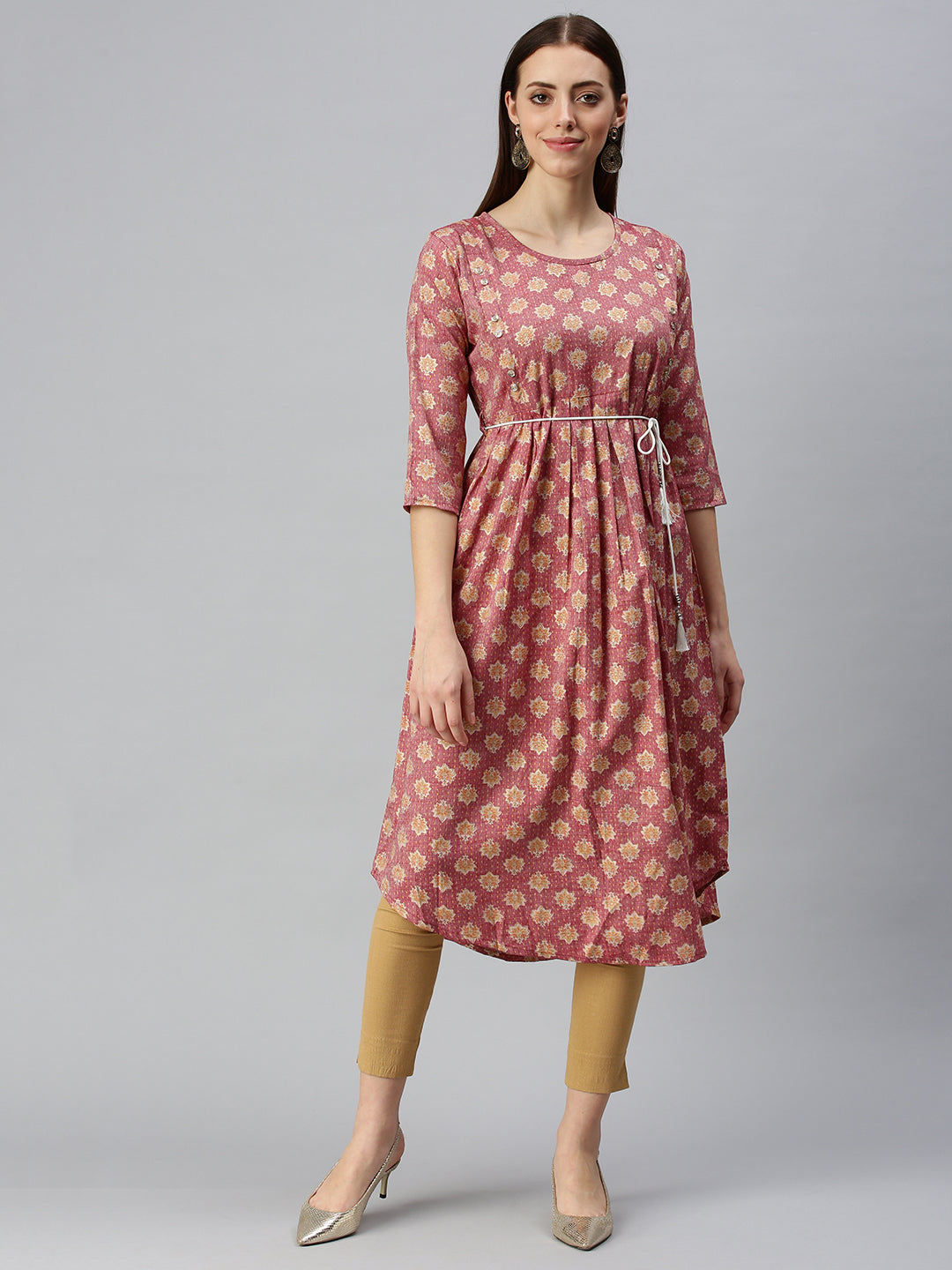 Women Printed Rust A-Line Kurta