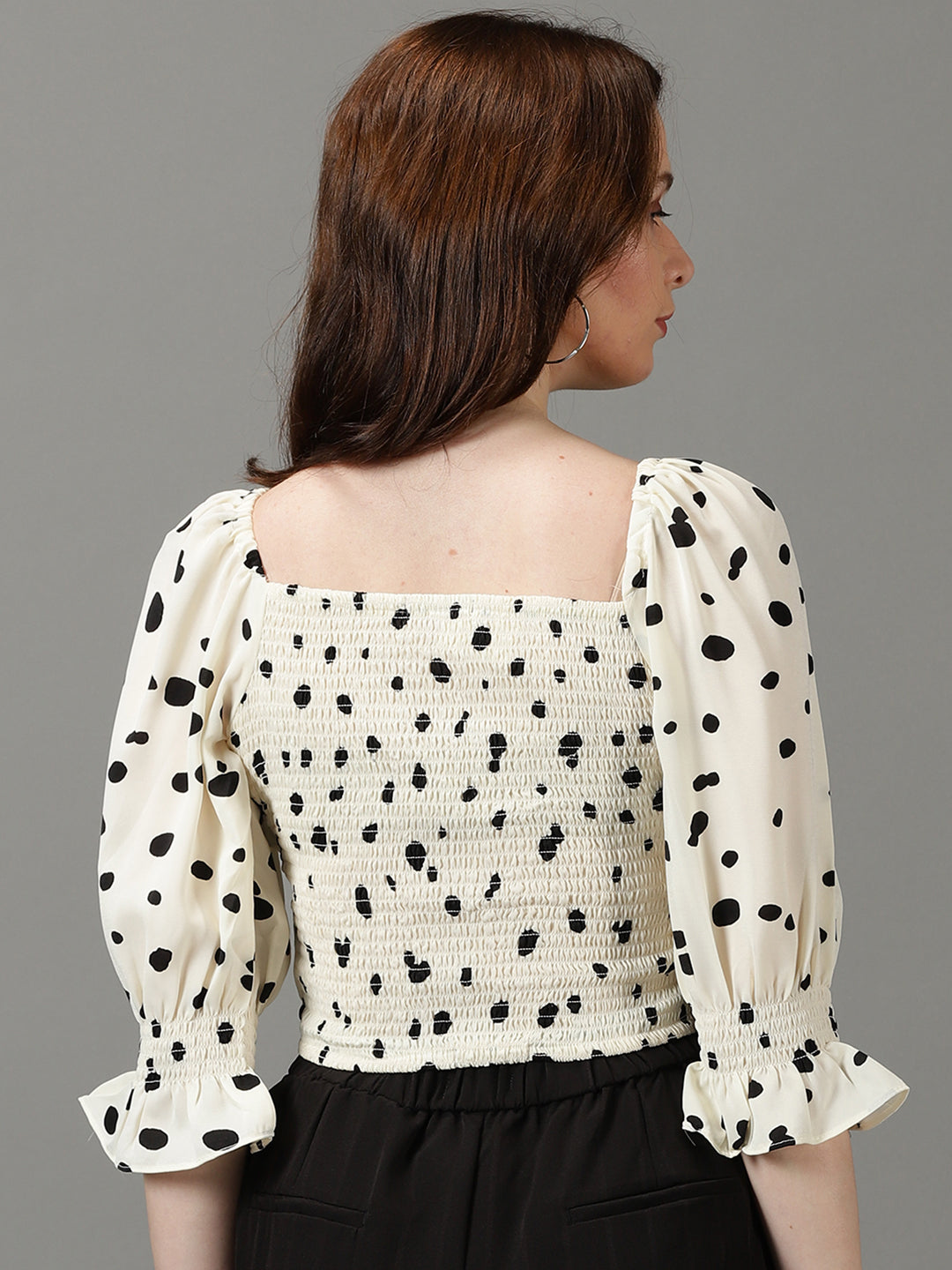 Women Printed Off White Blouson Top