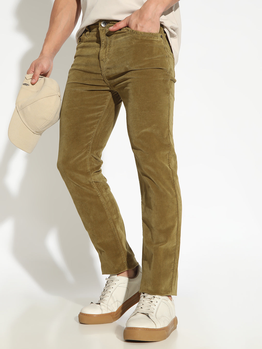 Men's Olive Slim Fit Low-Rise Jeans