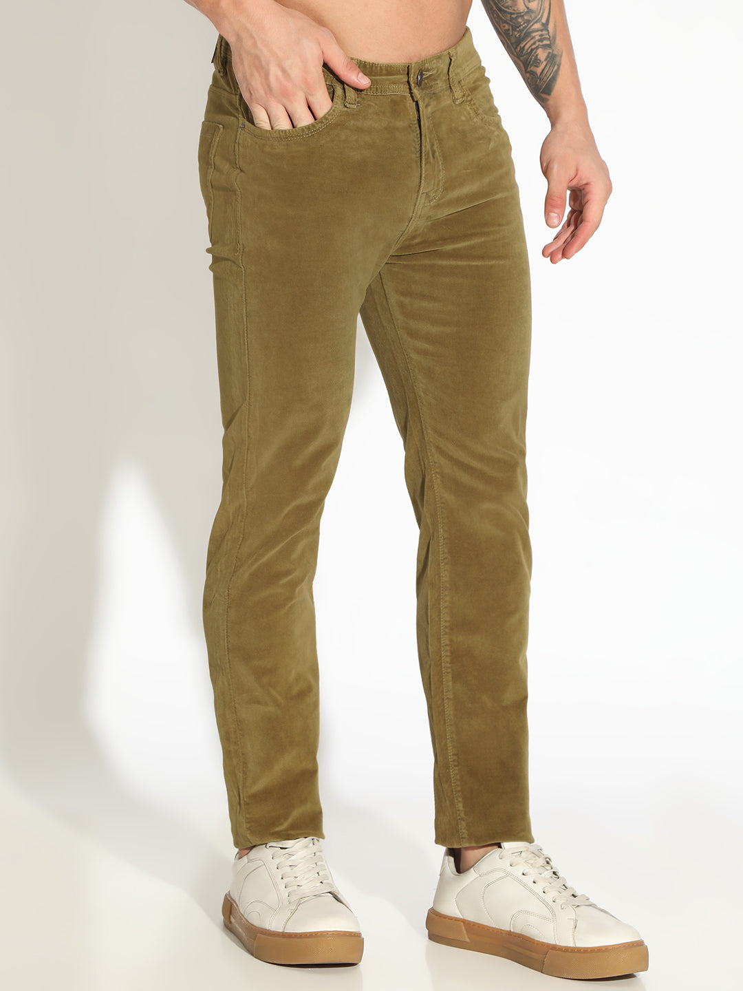 Men's Olive Slim Fit Low-Rise Jeans