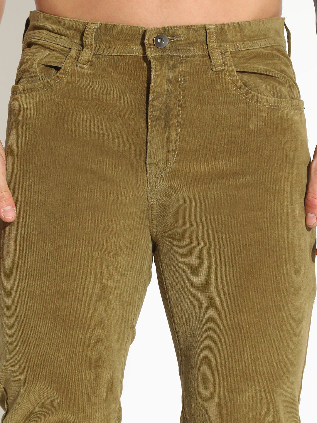 Men's Olive Slim Fit Low-Rise Jeans