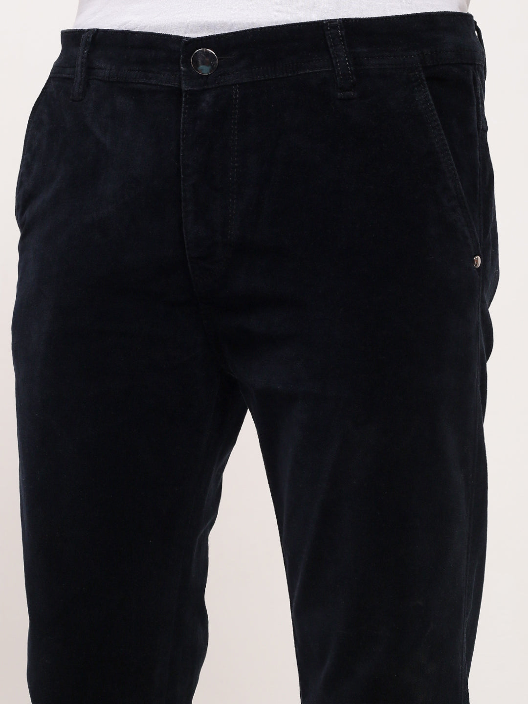 Men Navy Blue Solid Straight Fit Jeans