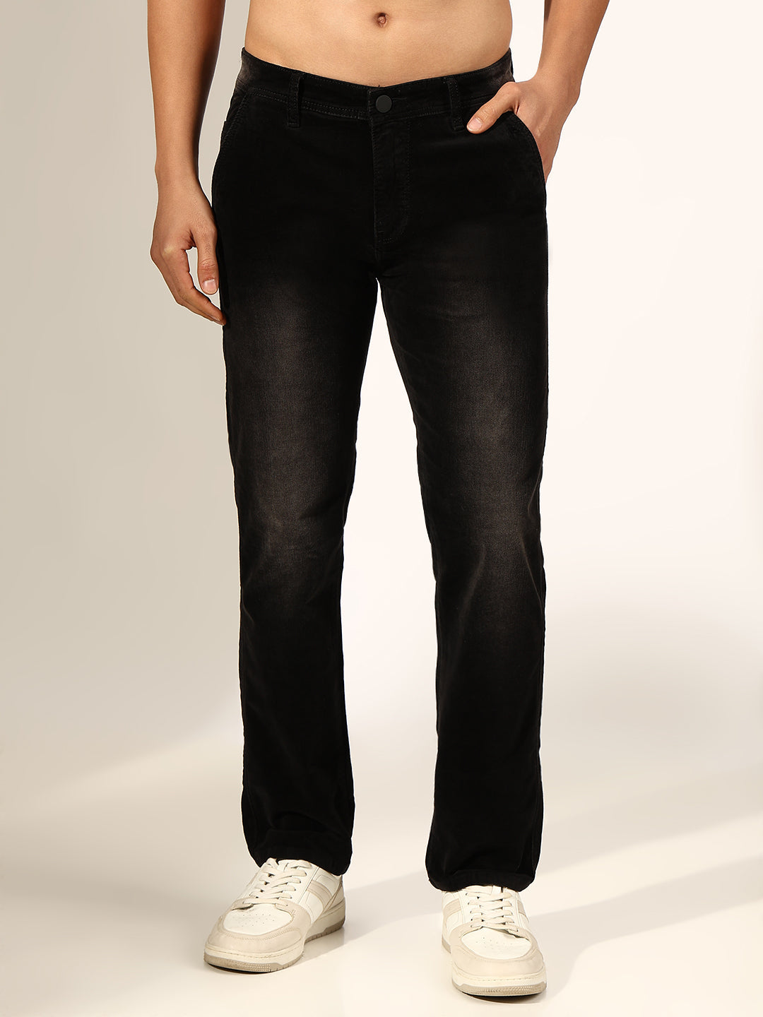 Men's Faded Brown Mid-Rise Straight Fit Jeans with Washed Finish