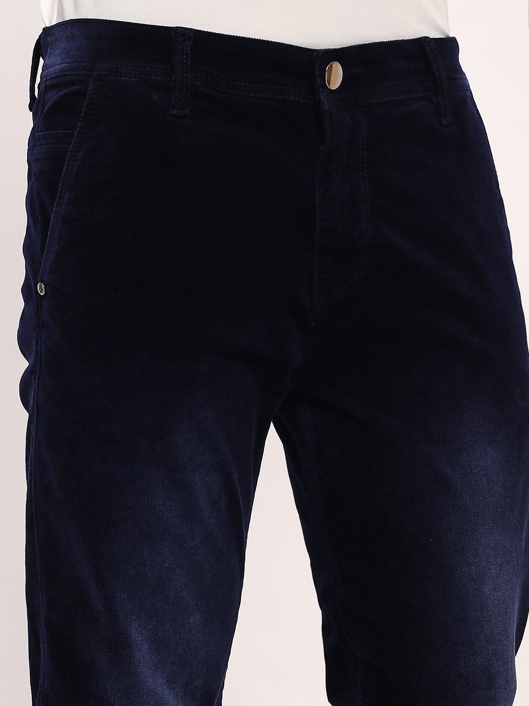 Men Navy Blue Solid Straight Fit Jeans