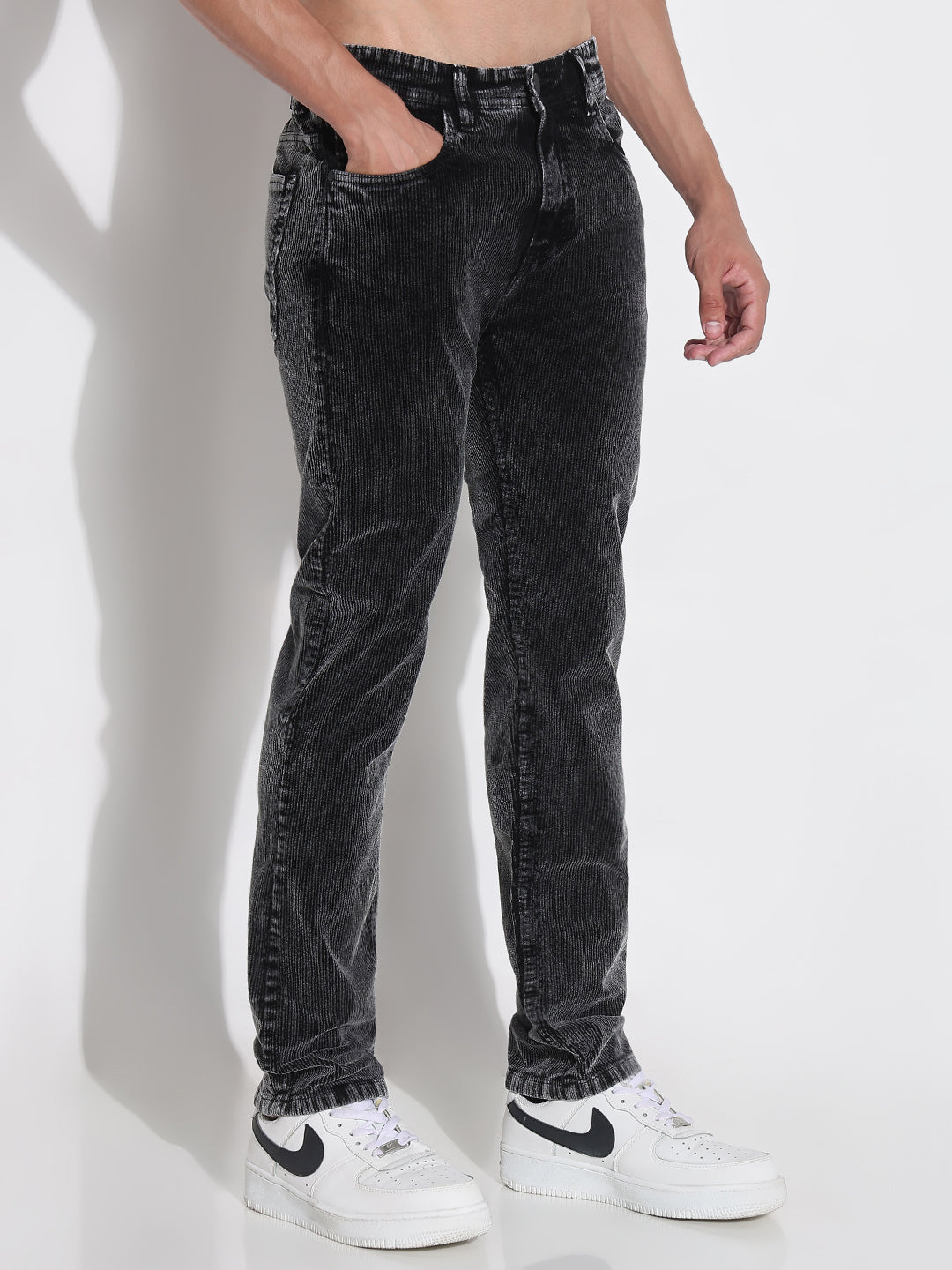 Men's Black Slim Fit Corduroy Jeans