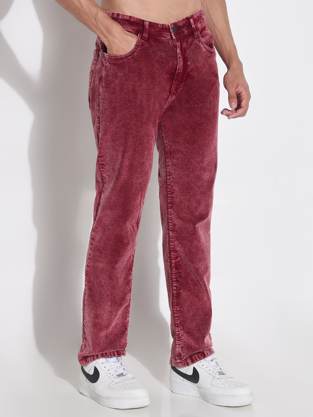 Men's Maroon Slim Fit Corduroy Jeans