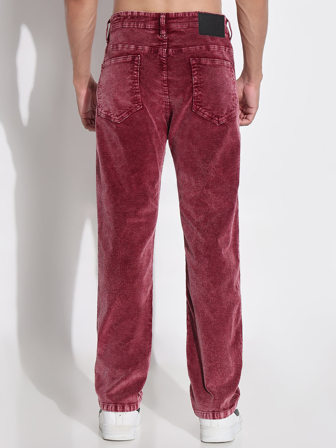 Men's Maroon Slim Fit Corduroy Jeans